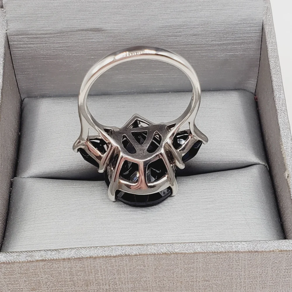 22 Carat Pear & Trillion Thai Black Spinel Platinum | 925 Sterling Silver Ring